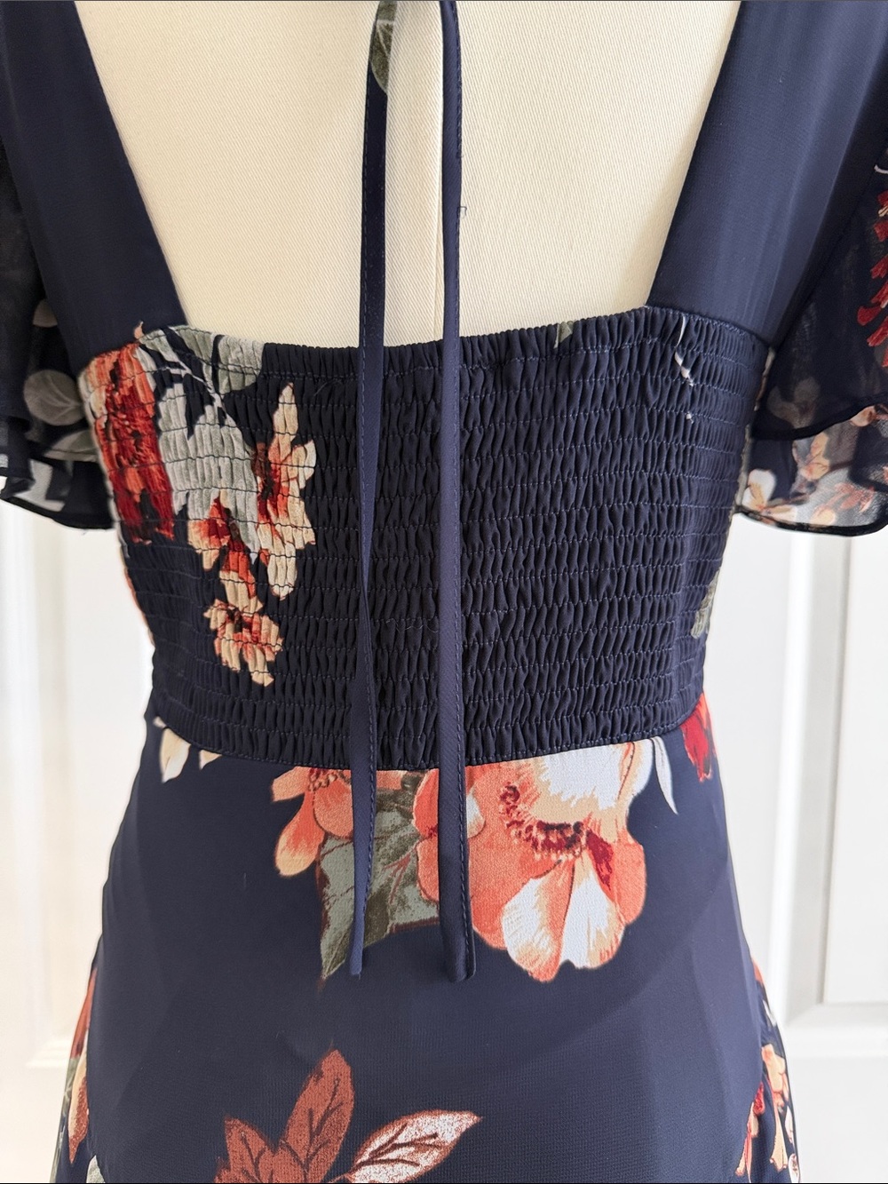 Lulus Midnight Mood Navy Blue Floral Tiered Maxi Dress Rust Cream Blooms Size S - Picture 11 of 16